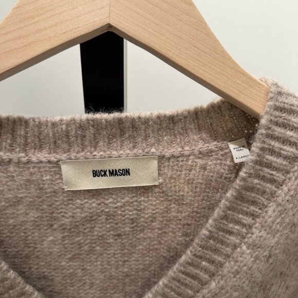 Buck Mason Highland Alpaca Boxy V-Neck Heather Khaki Size  XL - Picture 8 of 10